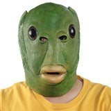 Masque drôle poisson vert en caoutchouc avec grands yeux noirs et lèvres jaunes pour déguisement amusant