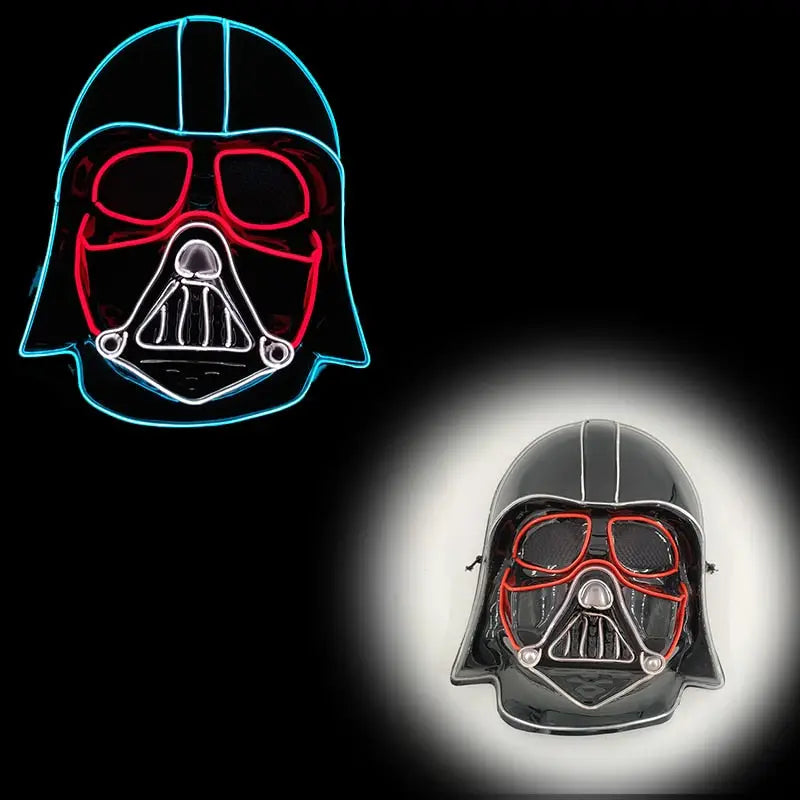Masque halloween led darth vader noir avec contours néon rouges et bleus lumineux pour masques effrayants allient l’obscurité