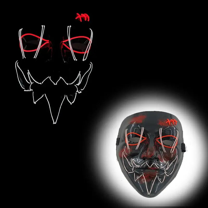 Masque halloween led noir avec éclairage led rouge et blanc en néon pour des masques effrayants allient l’obscurité