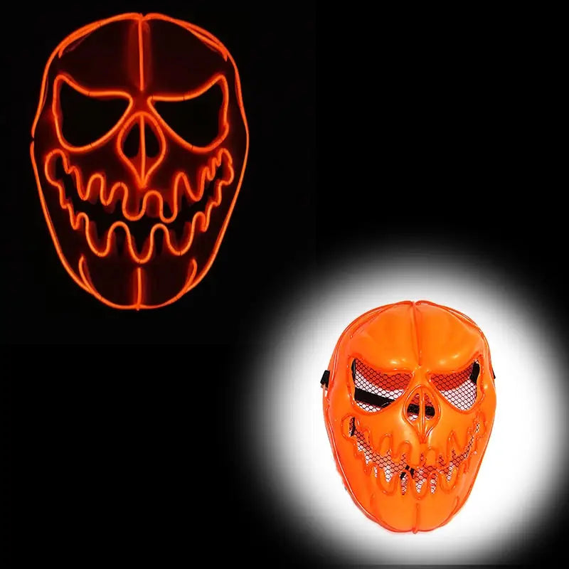Masque halloween led orange en forme de citrouille avec contour néon lumineux et ouvertures en mesh aux yeux