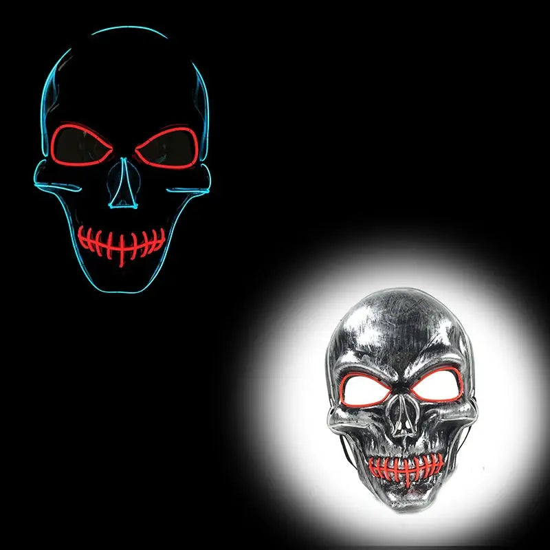 Masque halloween led noir en forme de crâne avec lumières led rouges et bleues pour un effet effrayant