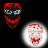 Masque halloween led néon rouge et bleu avec motif grin menaceux et éclairage led kiss me pour masques effrayants allient l’obscurité