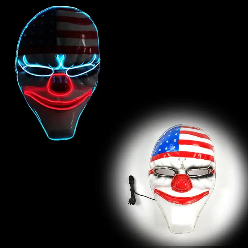 Masque halloween led clown à led néon bleu et rouge thème drapeau américain pour masques effrayants allient l’obscurité
