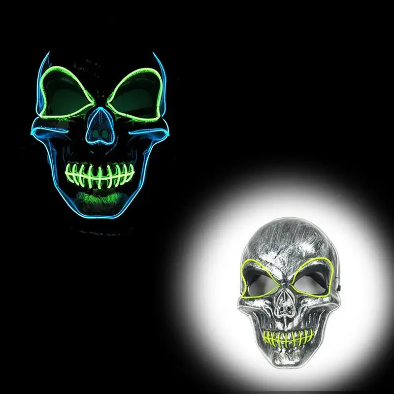 Masque halloween led avec masque néon crâne lumineux bleu et vert pour masques effrayants allient l’obscurité