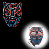 Masque halloween led en forme de chat noir avec câbles néon bleus et rouges lumineux pour masques effrayants allient l’obscurité