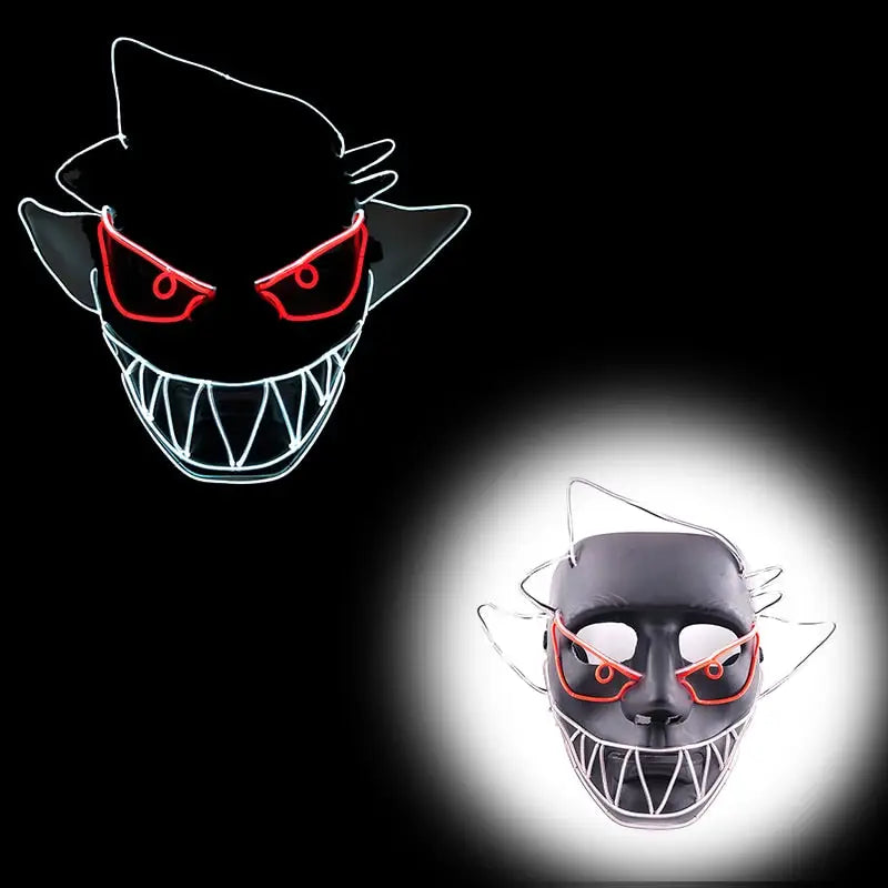 Masque halloween led noir avec yeux rouges lumineux et dents en néon blanc pour des masques effrayants allient l’obscurité
