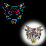 Masque halloween led néon en forme de loup avec lumières led bleues, rouges et jaunes pour un effet effrayant