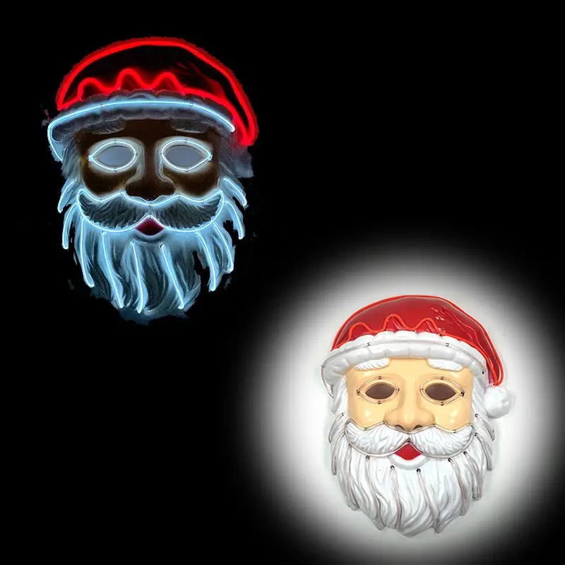 Masque halloween led rouge et blanc avec éclairage led néon pour chapeau barbe et yeux pour un effet effrayant