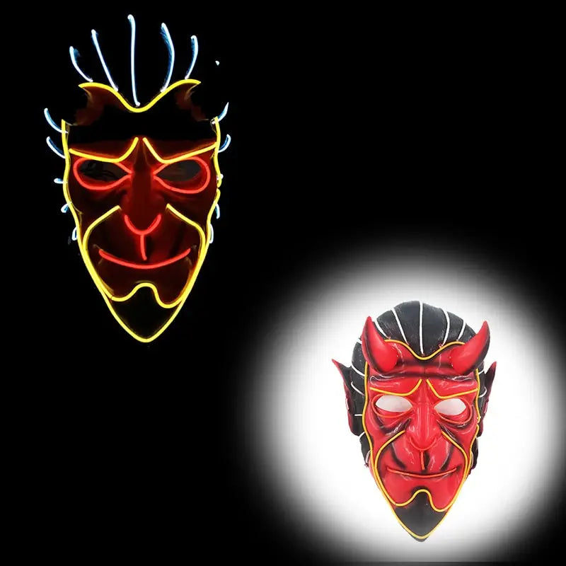 Masque halloween led rouge et noir avec contours néon jaunes lumineux pour masques effrayants allient l’obscurité