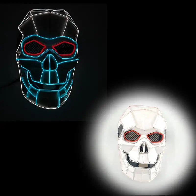 Masque halloween led néon avec design géométrique et lumières led bleues et rouges pour masques effrayants allient l’obscurité