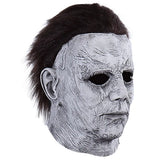 Masque halloween michael myers en latex gris texturé avec cheveux noirs et détails faciaux pour l’univers terrifiant de michael myers