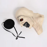Masque horreur halloween terrifier en latex blanc cassé avec creux noirs et bouche cousue pour halloween terrifier réveillez