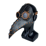 Masque latex halloween en cuir noir avec rivets cuivre et lunettes style docteur à bec steampunk pour halloween