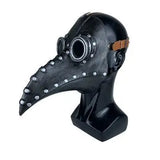 Masque latex halloween docteur steampunk avec masque à bec steampunk noir, rivets argentés et sangle en cuir marron