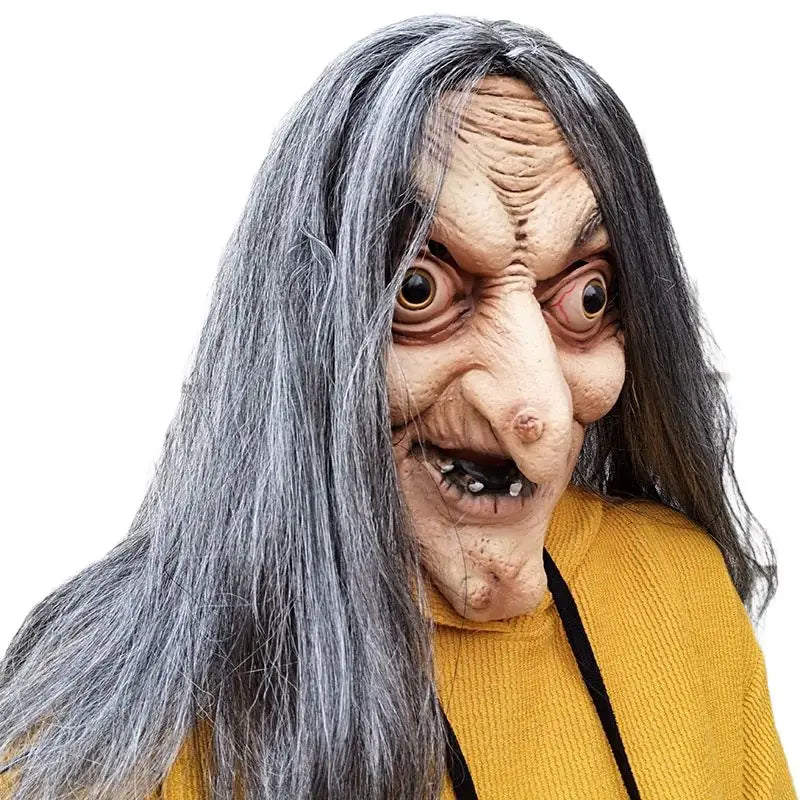 Masque sorcière effrayant halloween gris aux traits accentués et texture réaliste pour une soirée terrifiante