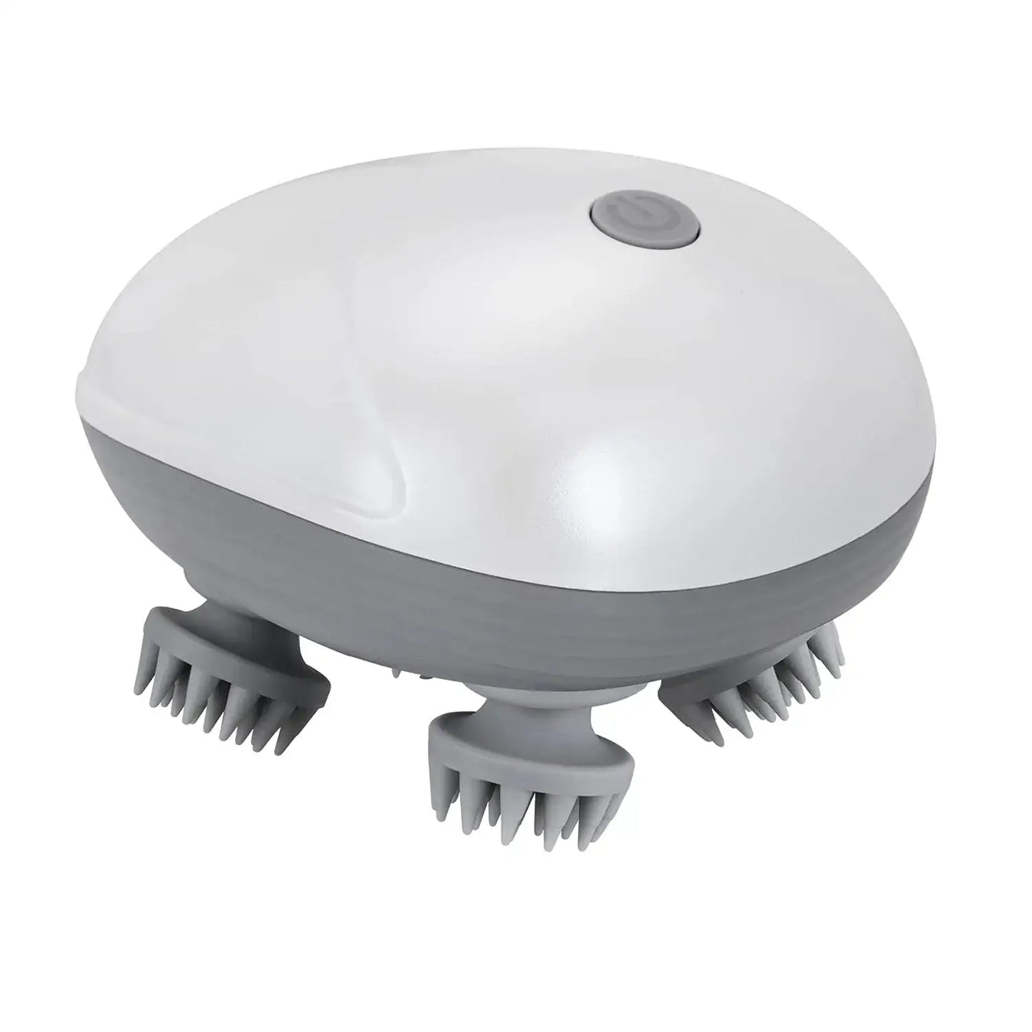 Masseur électrique pour chat gris et blanc avec trois têtes brosses ajustables pour relaxation sans mains humaines