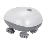 Masseur électrique pour chat gris et blanc avec trois têtes brosses ajustables pour relaxation sans mains humaines