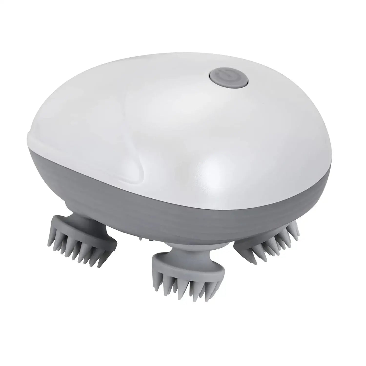Masseur électrique pour chat gris et blanc avec trois têtes brosses ajustables pour relaxation sans mains humaines