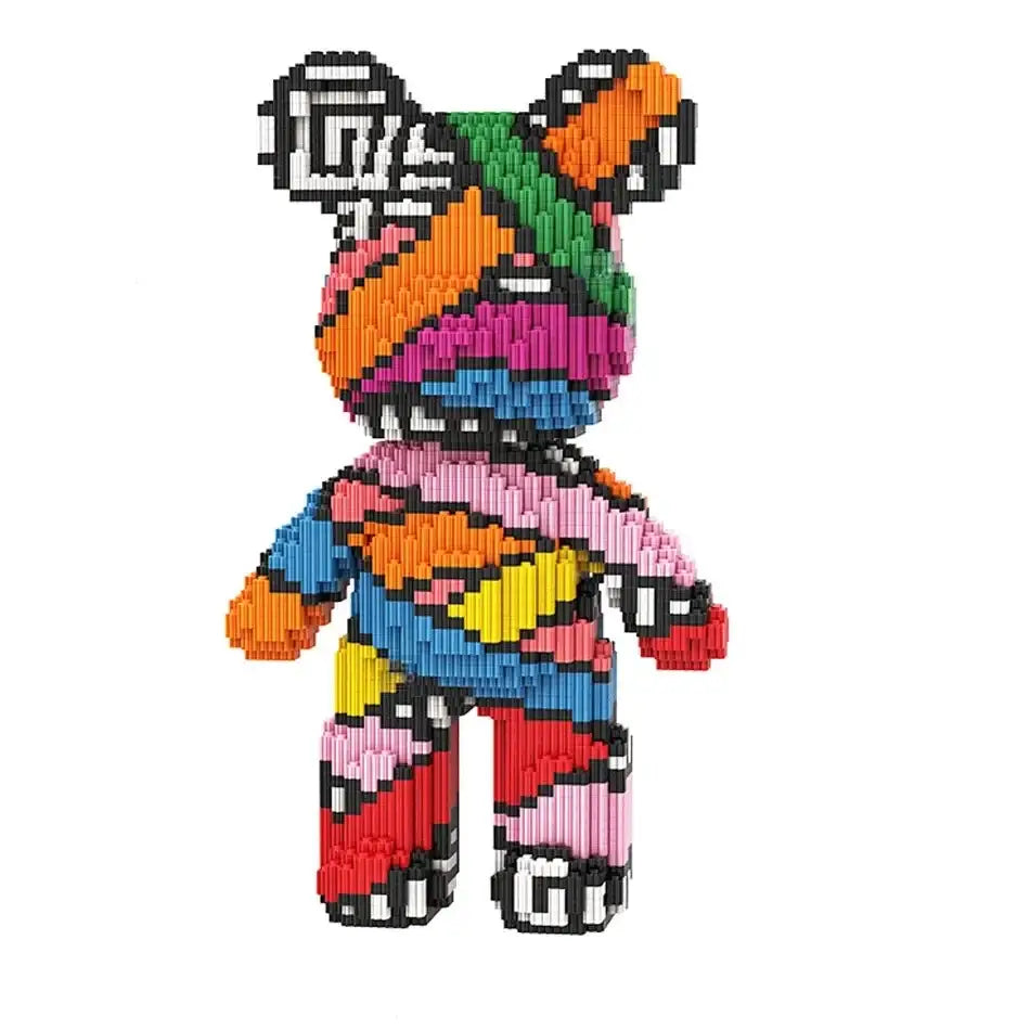 Figurine ours bearbrick mini-blocs vibrante pixelisée en blocs colorés emboîtables avec design patchwork