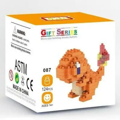 Figurine charmander orange pixelisée miniature en micro briques pour mini brique figurines pokémon avec nano bricks