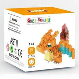 Ensemble mini brique figurines pokémon avec figurine pikachu en nano bricks orange et jaune de micro taille