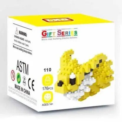 Ensemble mini brique figurines pokémon en nano bricks jaune et blanc pour assembler une figurine pikachu