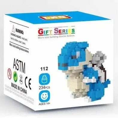 Figure squirtle pixelisée bleue et blanche en mini brique figurines pokémon créée avec des nano bricks micro taille