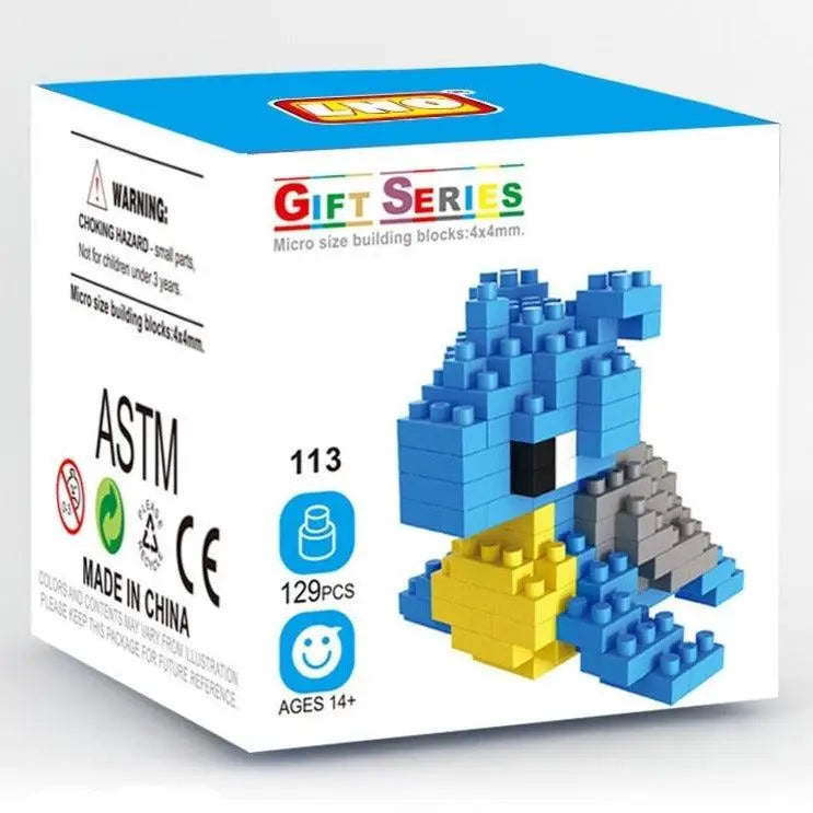 Ensemble mini brique figurines pokémon en micro brique bleu et jaune pour assembler une figurine pikachu
