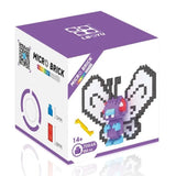 Mini brique figurines pokémon papillon pixelisé violet et bleu en nano bricks par lboyu