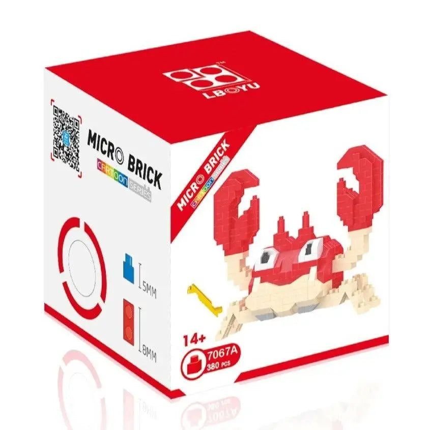 Kit de construction micro briques rouge et beige mini brique figurines pokémon présentant un crabe en nano bricks