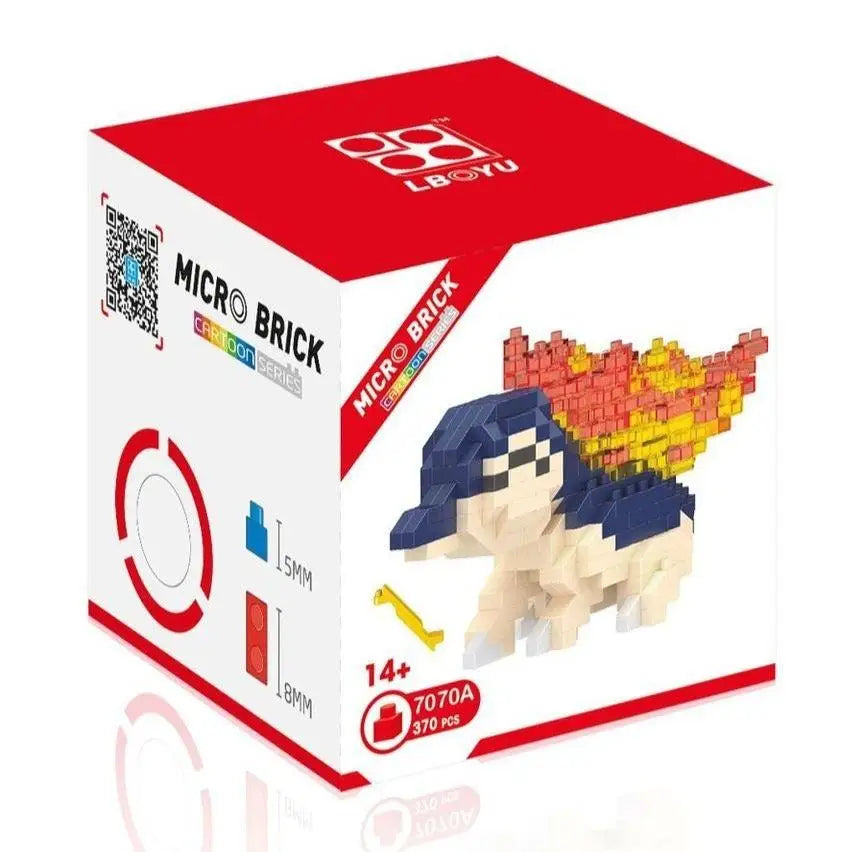 Boîte rouge et blanche lboyu micro brick avec figurine pixelisée charizard en nano bricks mini brique figurines pokémon
