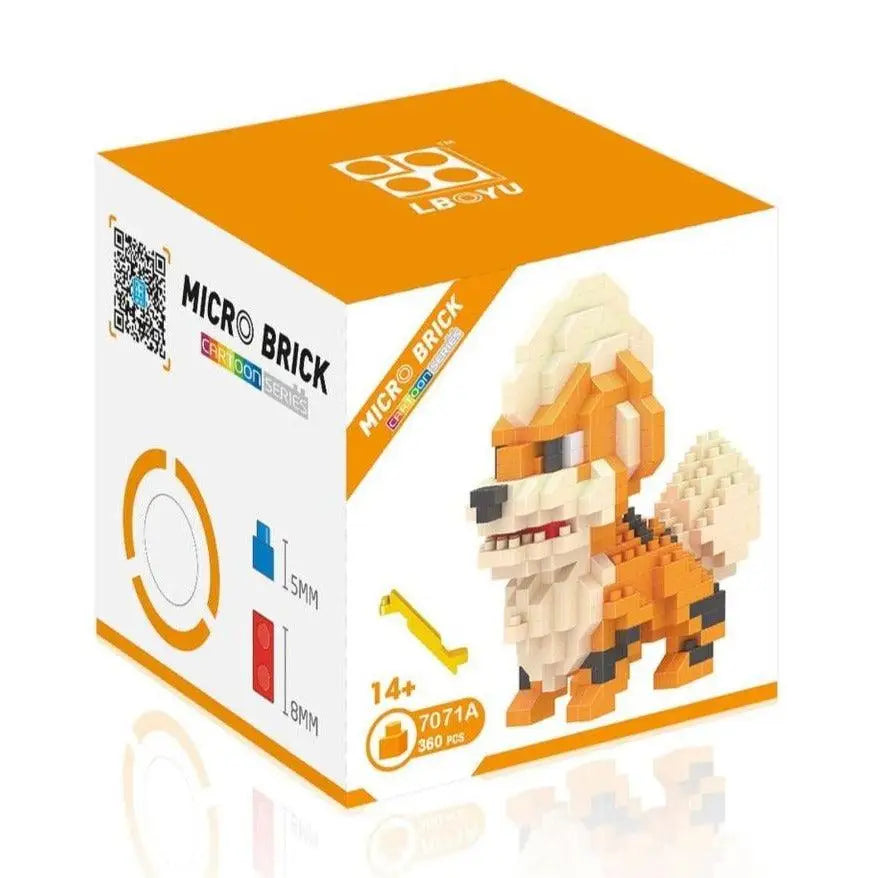 Mini brique figurines pokémon vulpix orange et blanc en nano bricks dans une boîte de marque