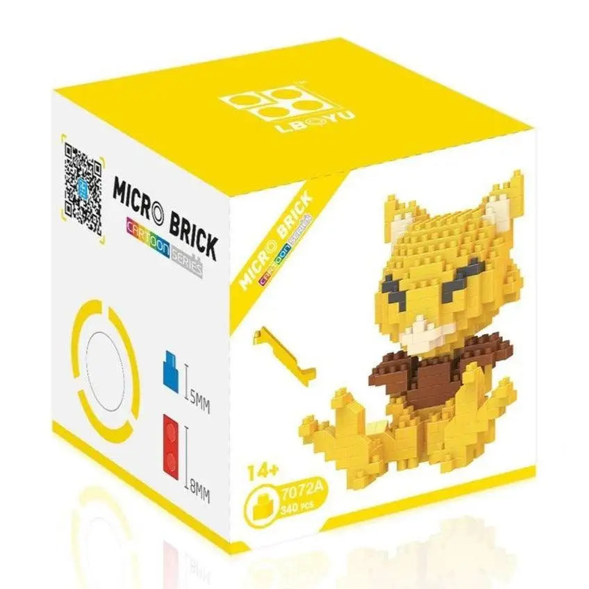 Figurine de chat jaune micro brique avec accents bruns et yeux noirs assemblée en mini brique figurines pokémon