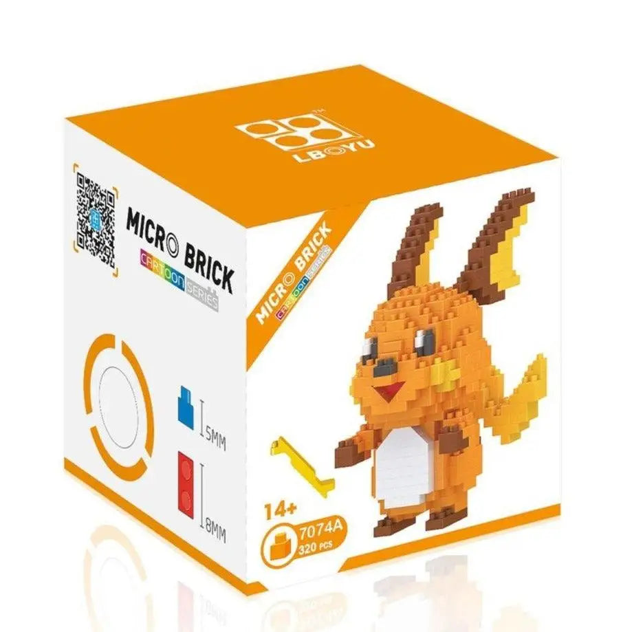 Mini brique figurines pokémon eevee orange et marron en nano bricks micro briques pixelisées