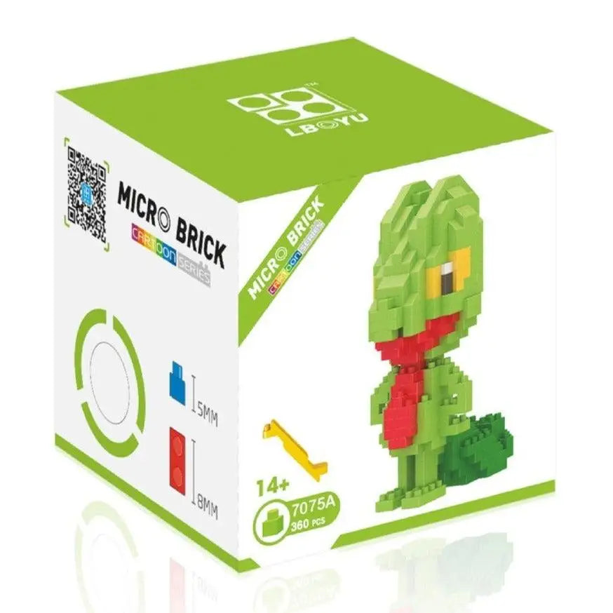 Mini brique figurines pokémon grenouille rouge et verte en nano bricks pixelisées fabriquée en micro briques