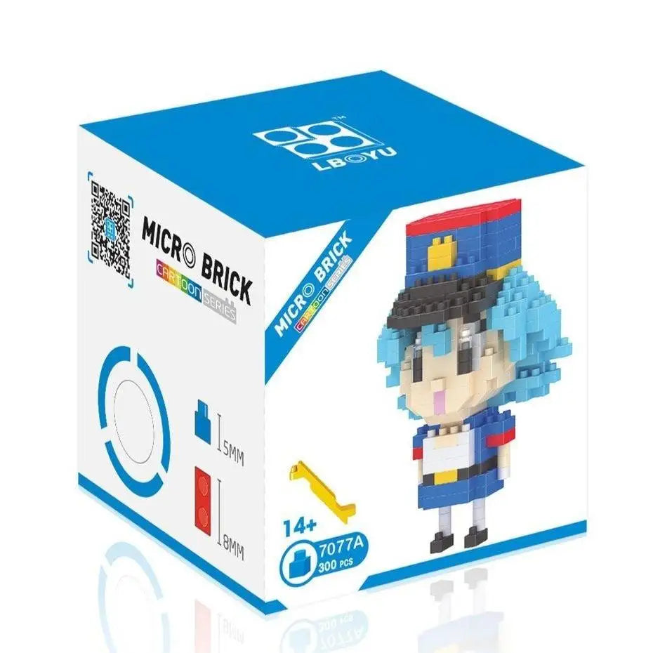 Mini brique figurines pokémon micro kit bleu et blanc personnage pixel bleu en uniforme policier en nano bricks