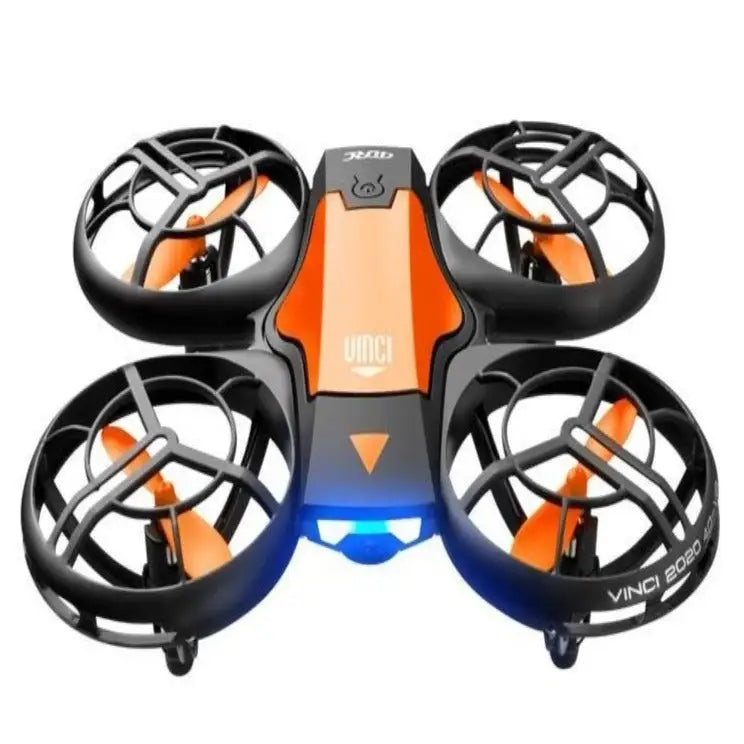 Mini drone v8 quadricoptère orange et noir avec caméra hd 4k et protections autour des hélices wifi fpv drone