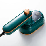 Mini fer à vapeur portatif teal avec accents dorés au design moderne pour un repassage efficace et compact