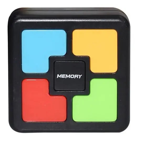 Mini jeu simon mémoire électronique avec quatre boutons colorés bleus jaunes rouges et verts en plastique noir