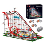 Montagnes russes en blocs de construction rouge et blanc avec station détaillée et manuel d’instructions détaillé compatible