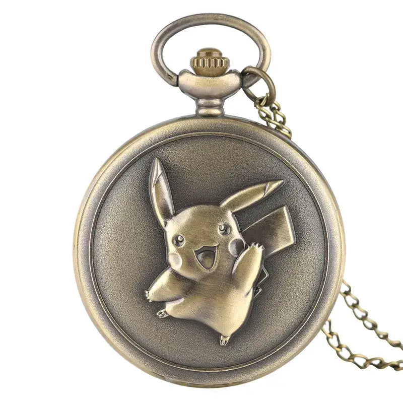 Montre à gousset en laiton antique avec un design en relief détaillé pokémon pikachu accessoire unique