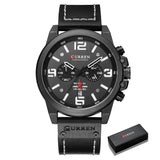 Montre à quartz homme en cuir noir avec boîtier mat noir, chiffres arabes blancs et design élégant intemporel