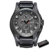 Montre-bracelet étanche quartz doté d’une finition parfaite avec bracelet cuir noir et cadran gris foncé aux chiffres blancs