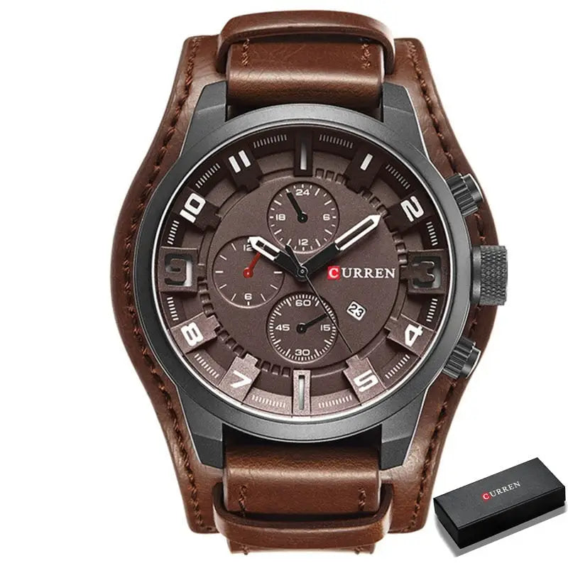 Montre-bracelet étanche quartz curren avec bracelet en cuir marron et cadran gris foncé doté d’une finition parfaite