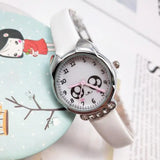 Montre-bracelet quartz chat kawaii blanc avec boîtier et bracelet argentés ornés de strass pour enfant