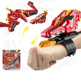 Montre déformation robot super dinosaure rouge et jaune à thème dragon avec accents noirs transformable au poignet
