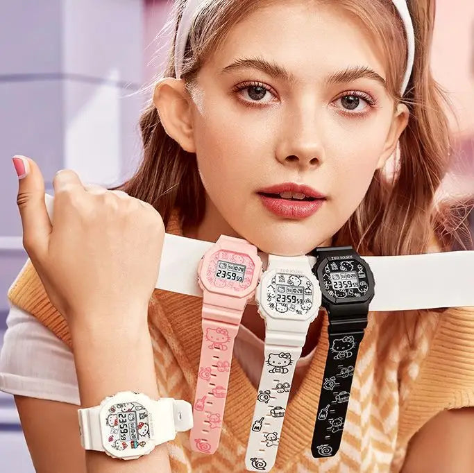 White Digital Waterproof Hello Kitty Watch