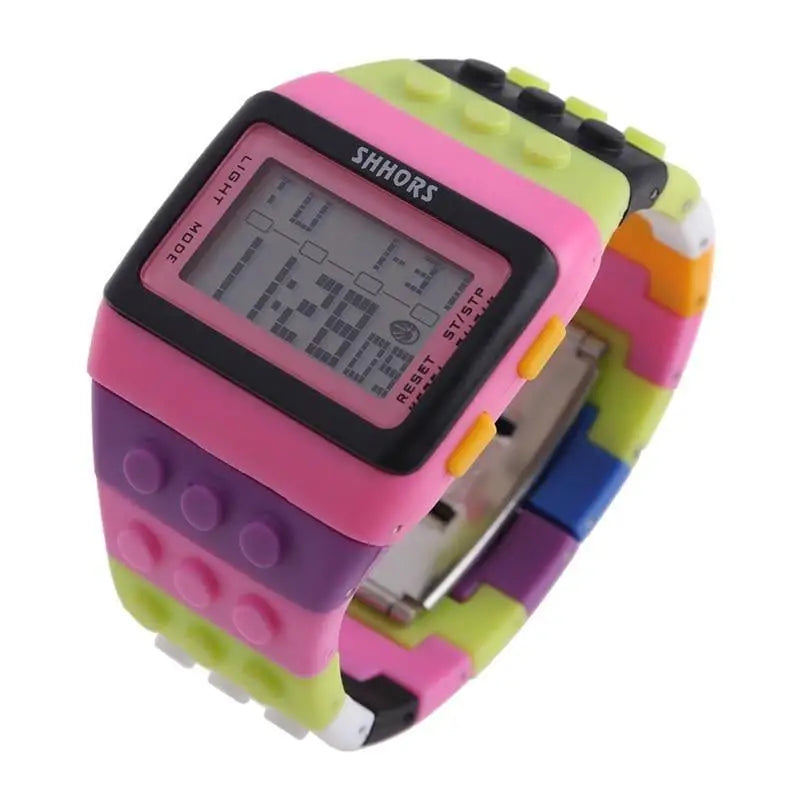 Montre Digitale LED Lego Chic Unisexe colorée avec affichage moderne et tendance