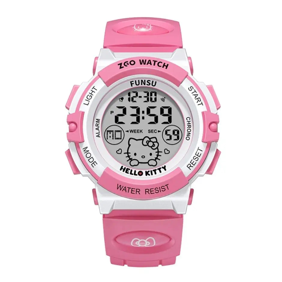 Montre digitale hello kitty rose avec écran blanc et bracelet en silicone rose hello kitty waterproof