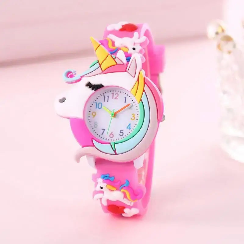 Montre licorne enfant rose avec bracelet en silicone souple et design coloré pour enfants joueuses